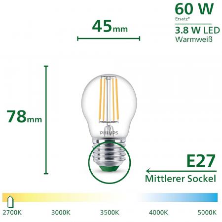 Philips E27 LED Lampe Tropfenform matt 3,8W wie 60W warmweisses Licht Ultra Efficient